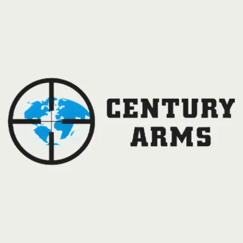 Century Arms logo featuring a blue globe targeted by black crosshairs to the left, with bold black text "CENTURY ARMS" to the right.