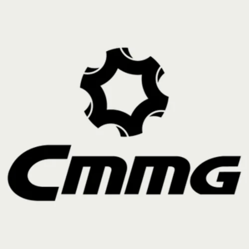 Black CMMG logo with a stylized gear-shaped design above the bold, italicized letters "CMMG" on a light background.