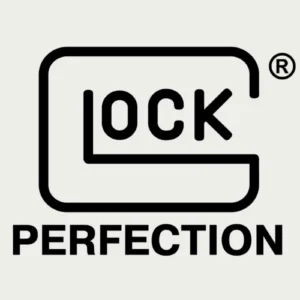 The image displays the Glock logo, featuring the word "GLOCK" in bold letters inside a rounded square outline, with the word "PERFECTION" below and a registered trademark symbol on the upper right.