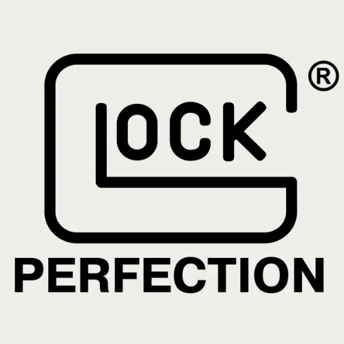 The image displays the Glock logo, featuring the word "GLOCK" in bold letters inside a rounded square outline, with the word "PERFECTION" below and a registered trademark symbol on the upper right.