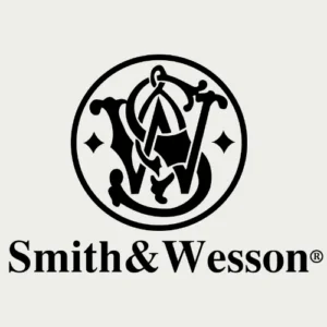 The Smith & Wesson logo featuring a stylized intertwined "S" and "W" inside a circle, with two diamond shapes on each side, above the text "Smith & Wesson" in bold black lettering.
