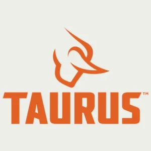 Orange outline of a bull’s head above the bold, uppercase word "TAURUS" in orange letters on a light background; the logo represents the Taurus brand.